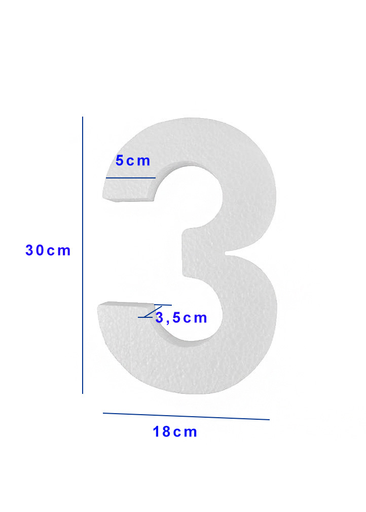 Piepschuim cijfer 3 (30cm)