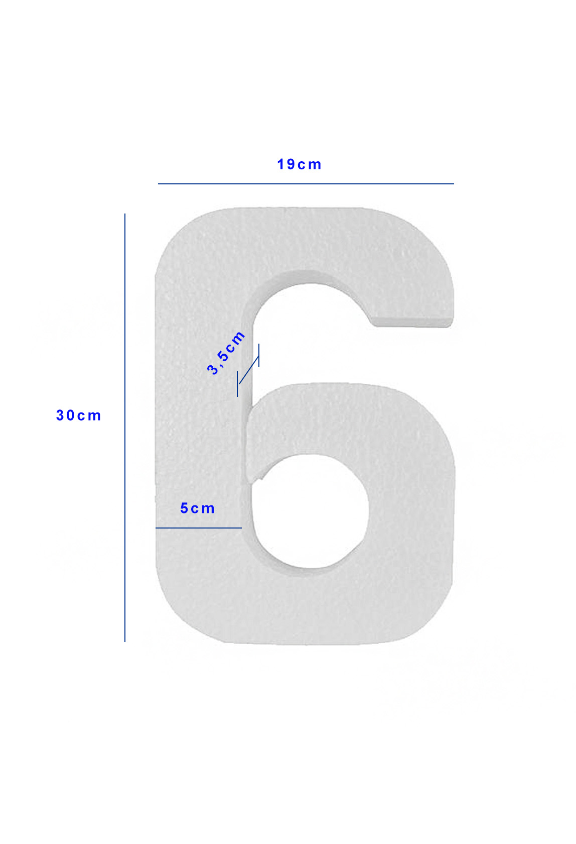 Piepschuim cijfer 6 (30cm)