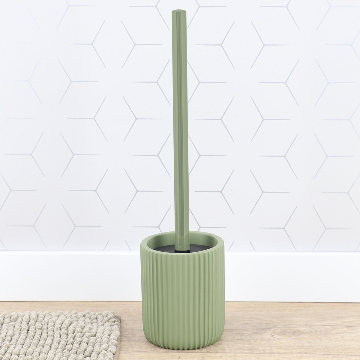 Toiletborstel met geribbelde polyresin houder kakigroen