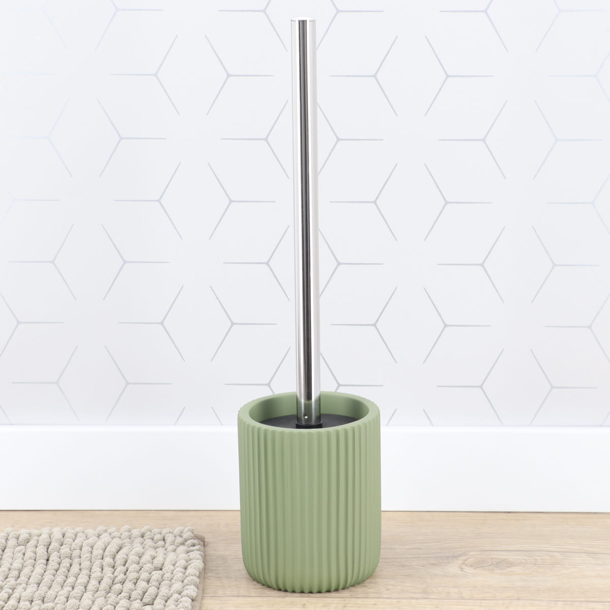 Toiletborstel met geribbelde polyresin houder kakigroen