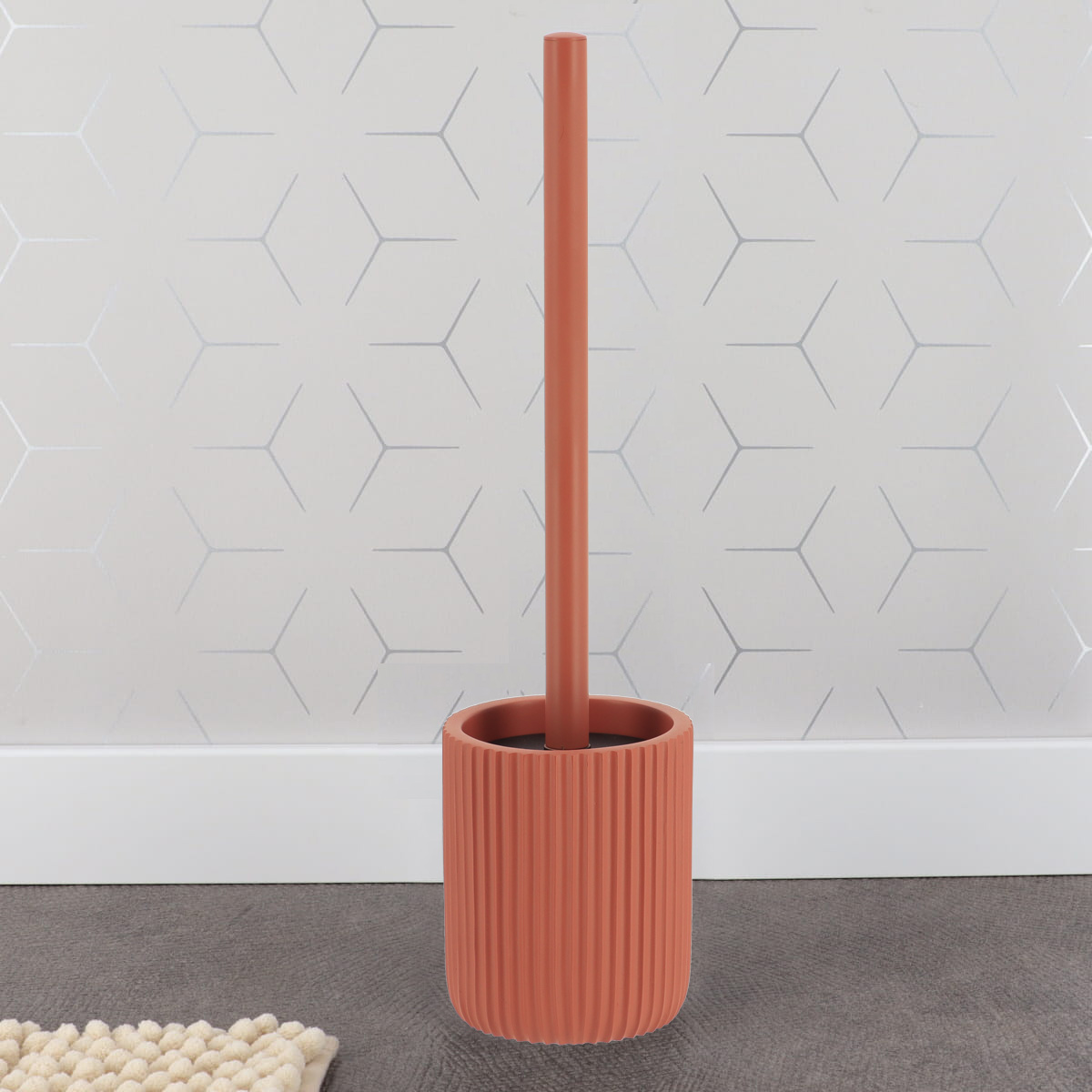 Toiletborstel met geribbelde polyresin houder Terracotta