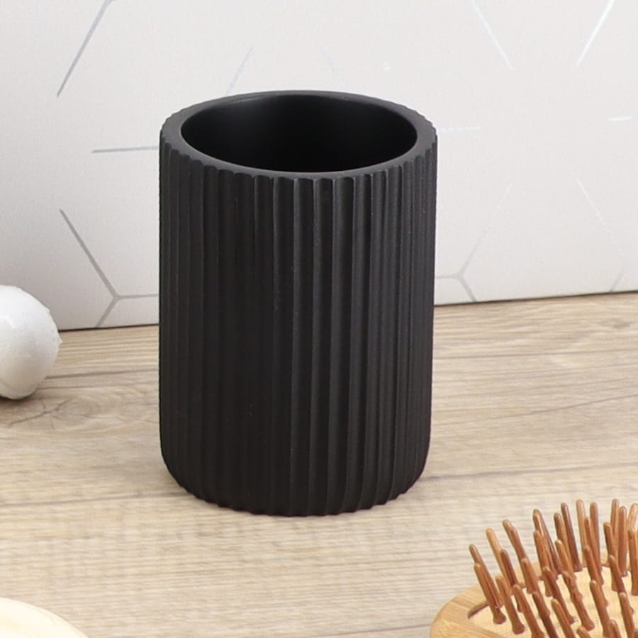 Badkamerbeker geribbeld polyresin zwart 360ml