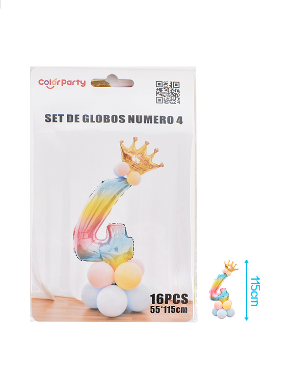 Ballonnenset regenboog 16-delig Cijfer 4