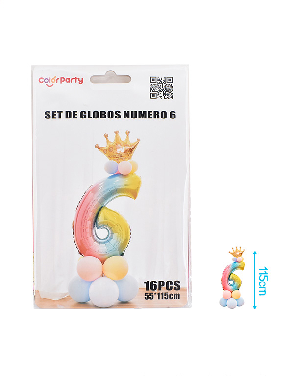Ballonnenset regenboog 16-delig Cijfer 6