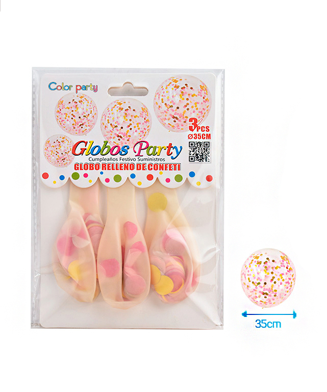 Confetti ballonnen 35cm met lichtroze-witte-gouden confetti 3st