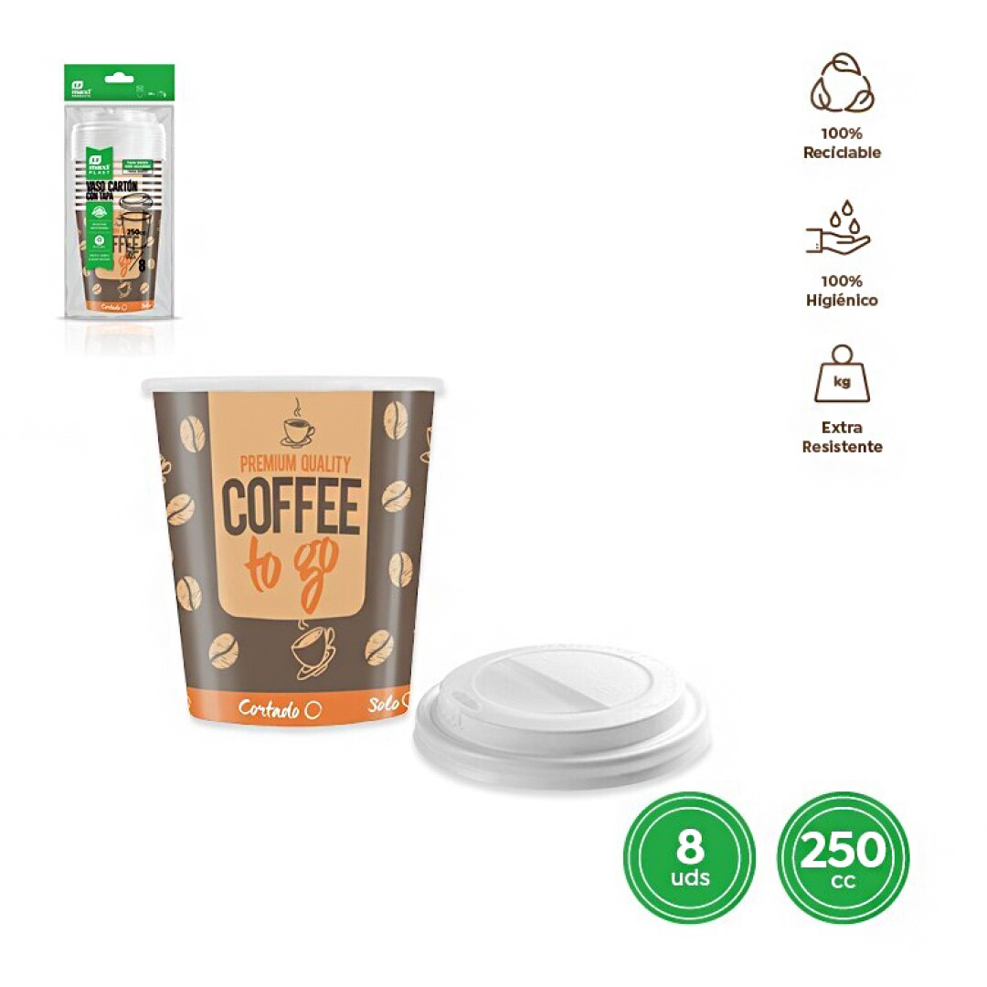 Kartonnen bekers met deksel 250ml 8st
