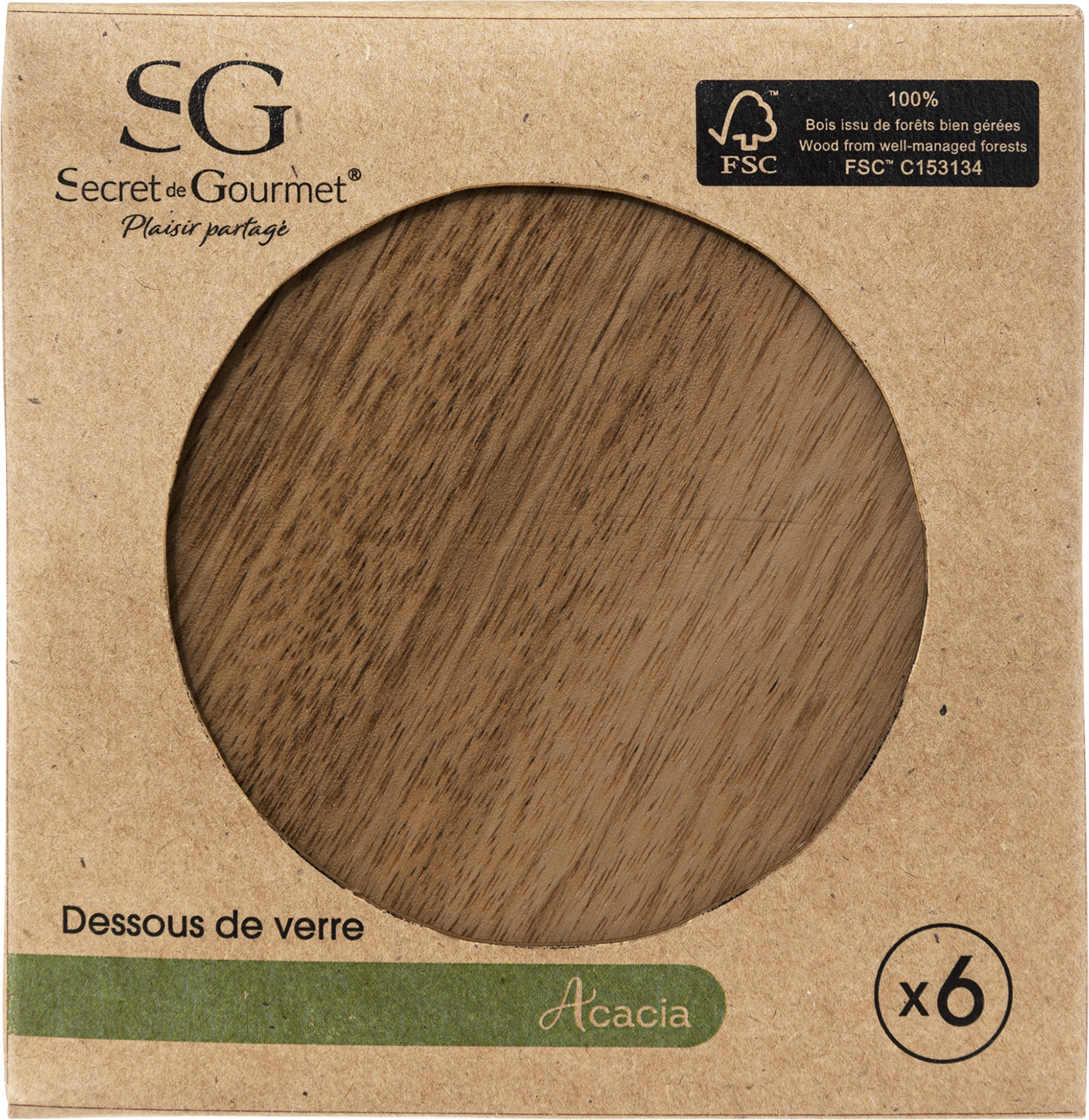 Onderzetters acacia 6-delig