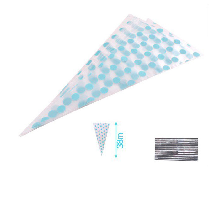 Puntzak transparant blauwe stippen 37,5x17cm