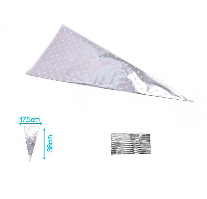 Puntzak zilver-transparant 38×17,5cm 10 stuks
