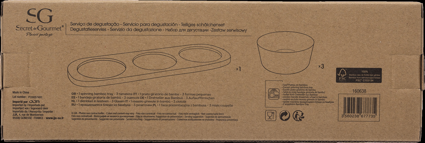 Serveerplank bamboe met schalen Bohemia 4-delig