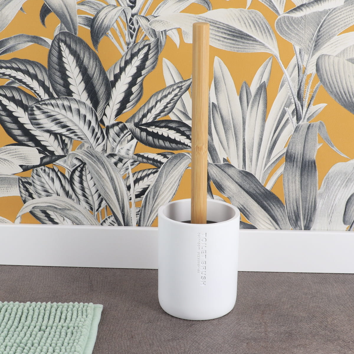 Toiletborstel met houder polyresin wit-naturel