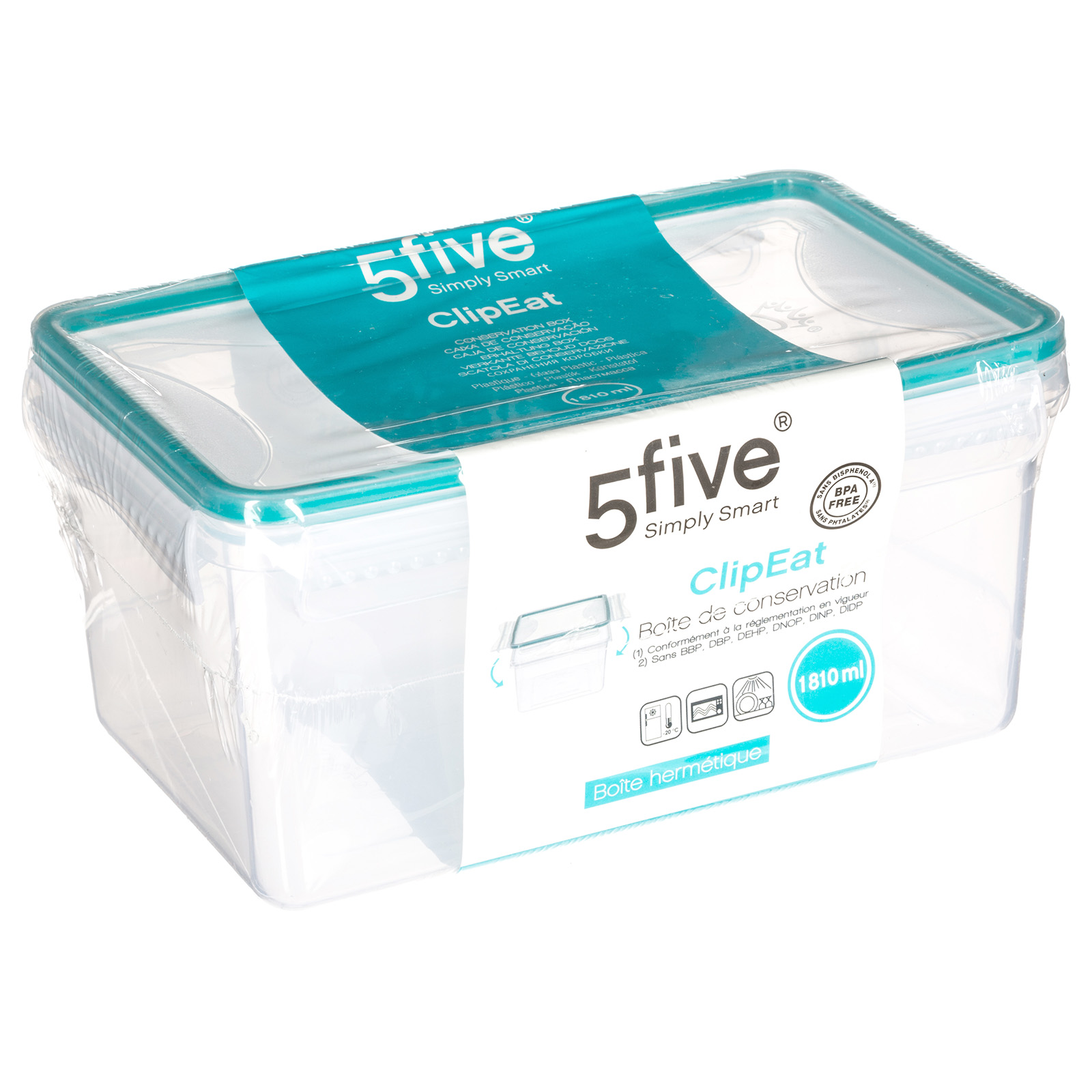 Vershoudbak rechthoekig met klik deksel 1,8L