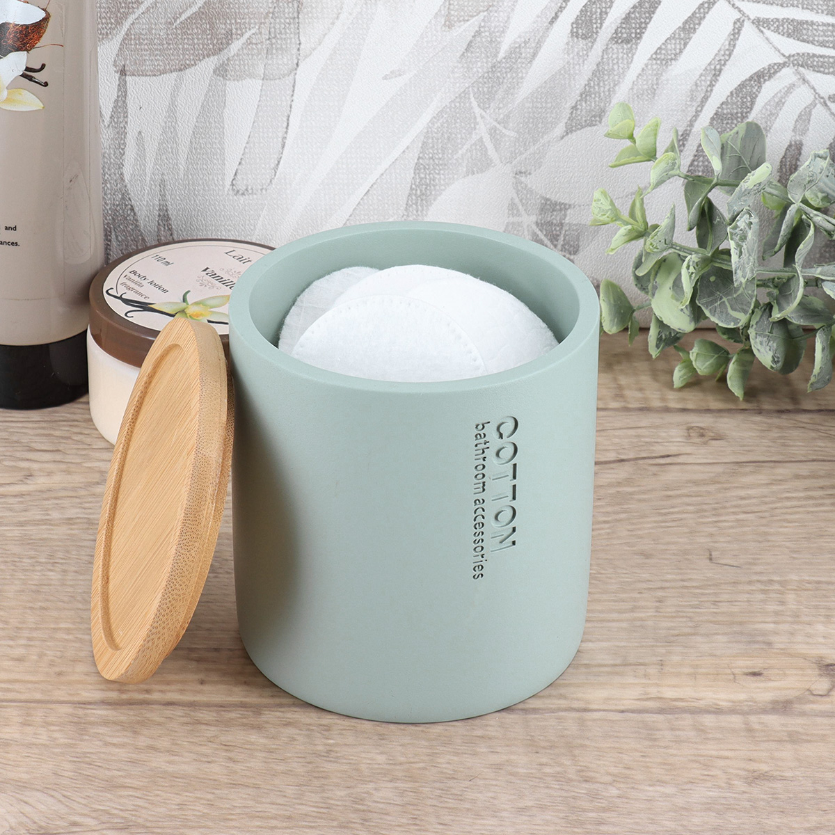 Wattenhouder polyresin bamboe Eucalyptus-groen naturel