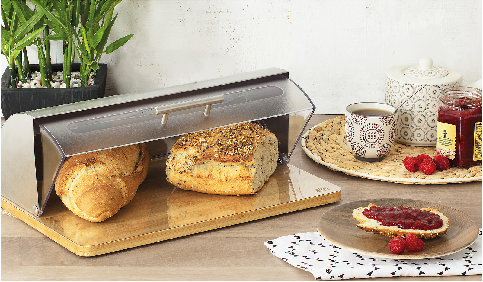 Broodtrommel bamboe-kunststof-roestvrij staal