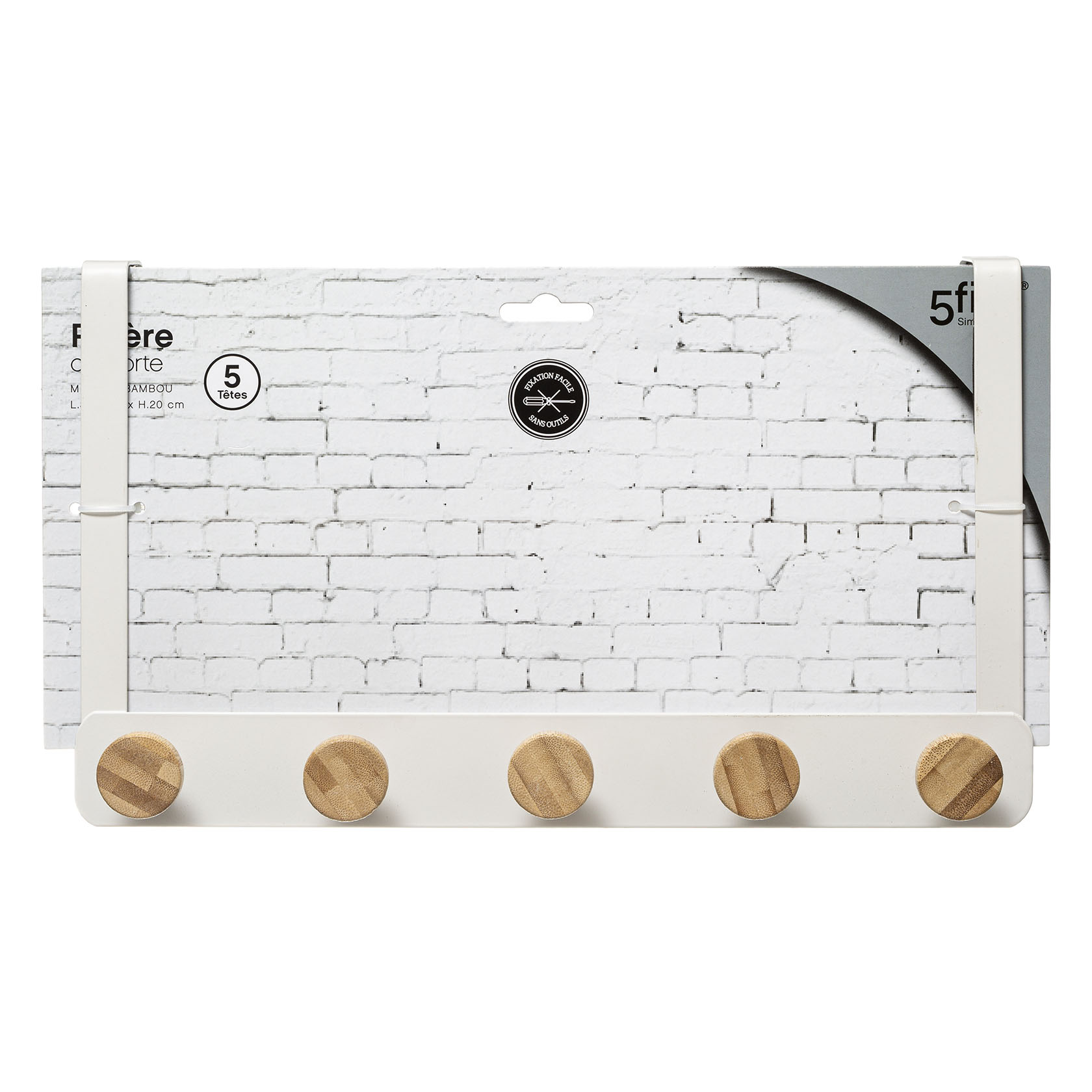 Deurhaken bamboe/metaal wit 5-knoppen