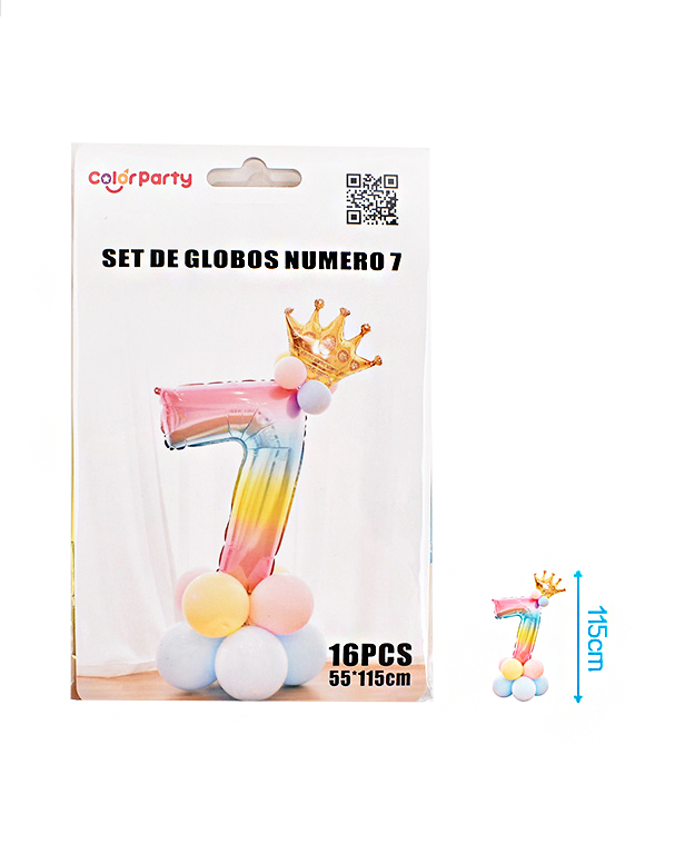Ballonnenset regenboog 16-delig Cijfer 7