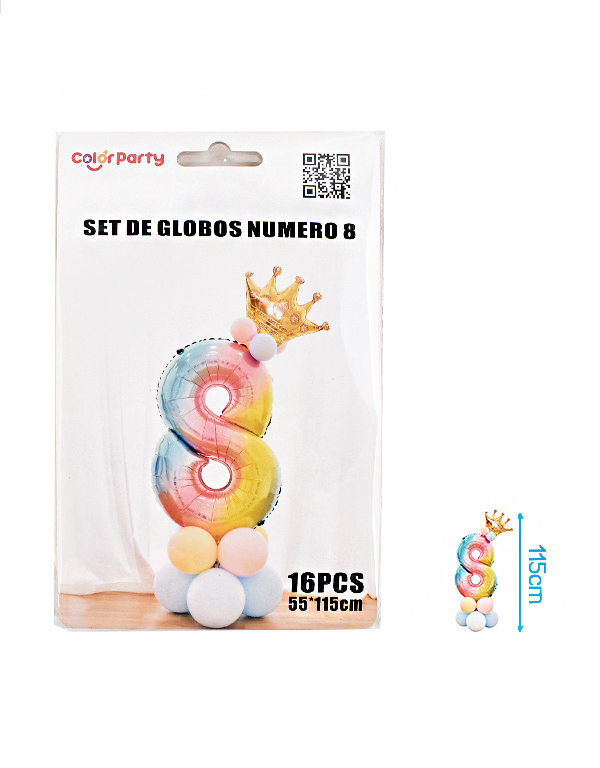 Ballonnenset regenboog 16-delig Cijfer 8