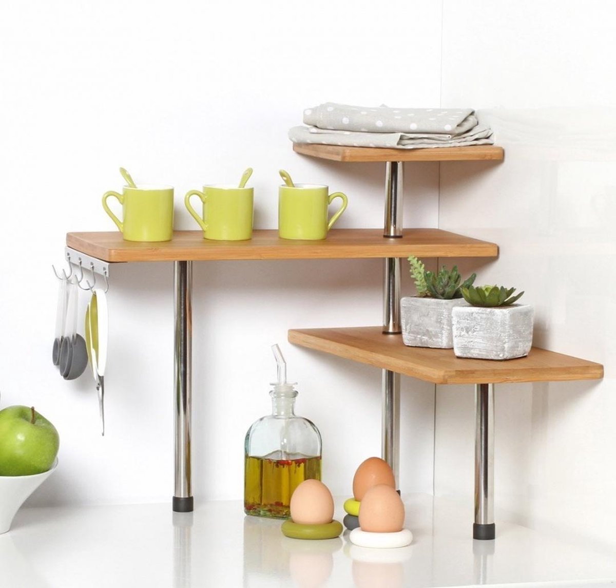 Bamboe keukenrek met 4 haken