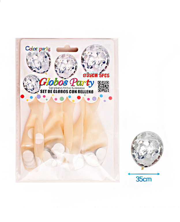 Confetti ballonnen 35cm met zilver confetti 5st