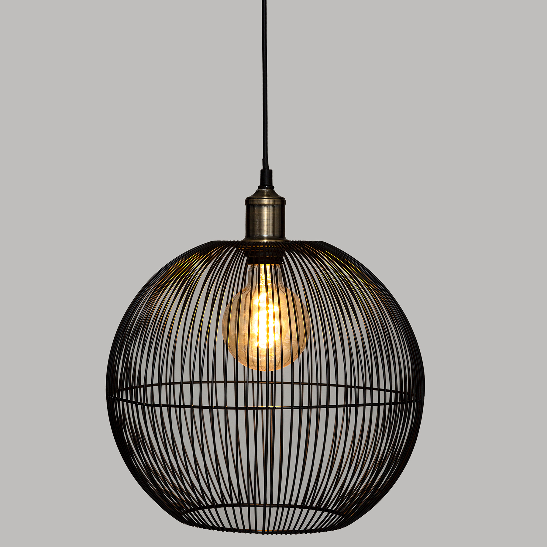 Metalen bedrade hanglamp bol “Noa” zwart D34cm