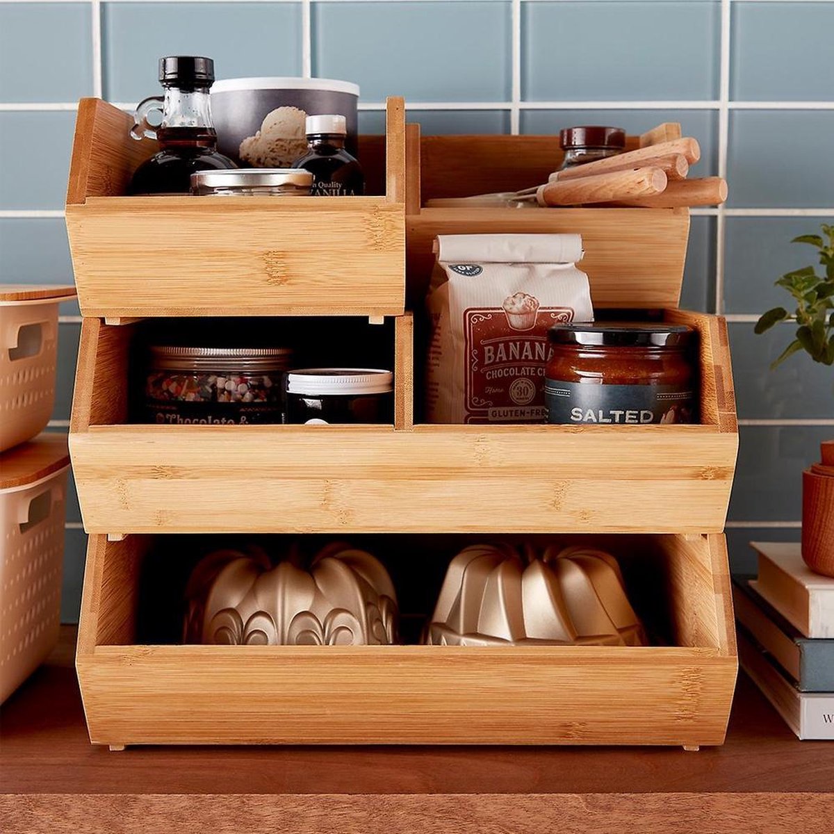 Opstapelbare keukenorganizer bamboe M