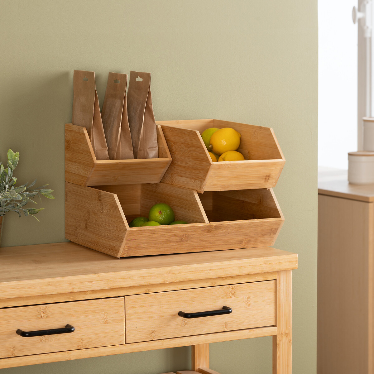 Opstapelbare keukenorganizer bamboe M