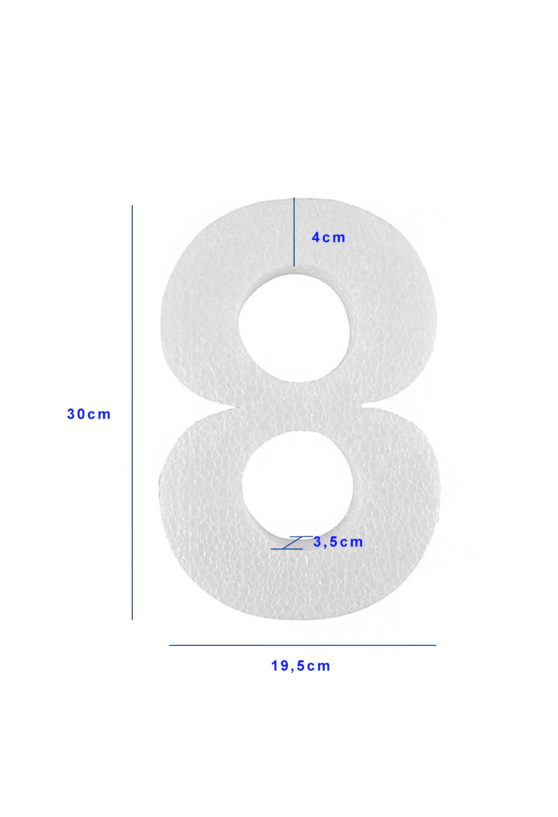 Piepschuim cijfer 8 (30cm)