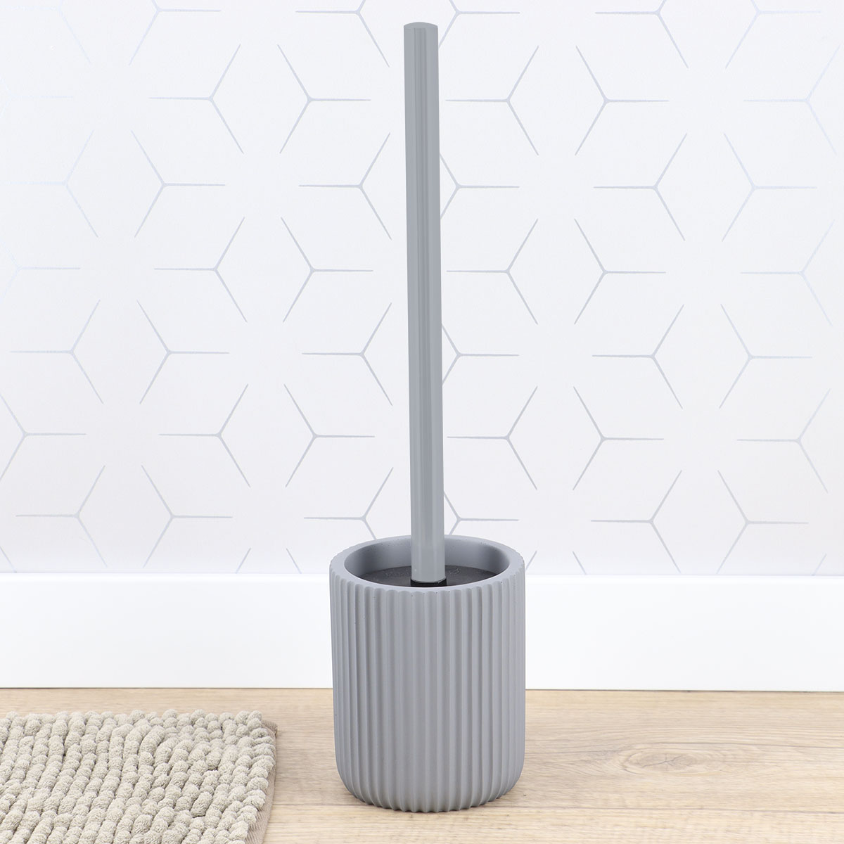 Toiletborstel met geribbelde polyresin houder grijs