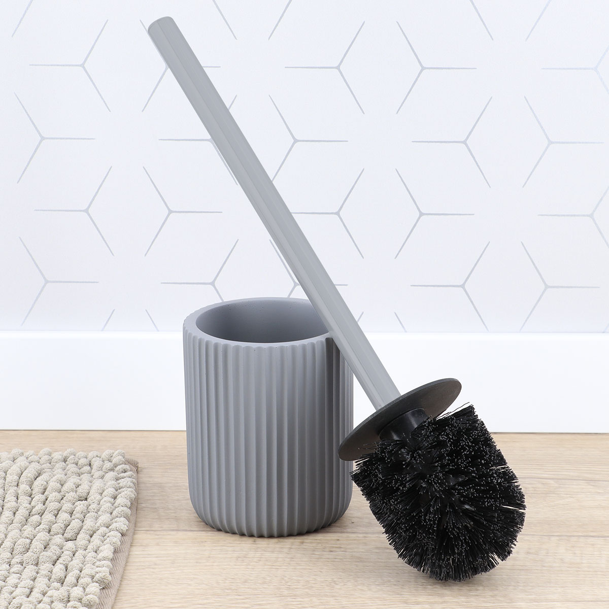 Toiletborstel met geribbelde polyresin houder grijs