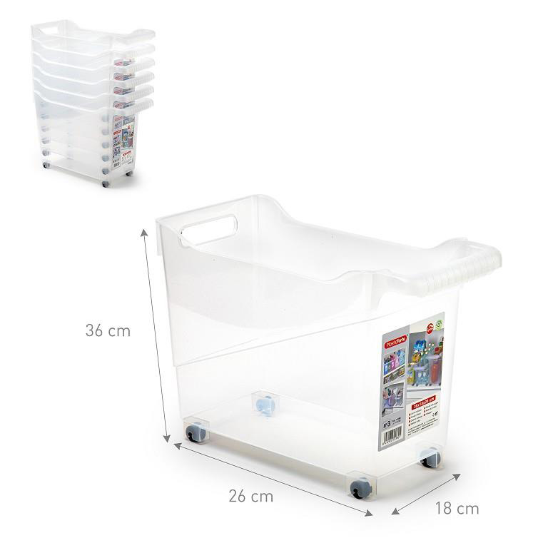 Opbergbox met wieltjes transparant 26x18x36cm