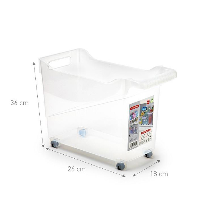 Opbergbox met wieltjes transparant 26x18x36cm