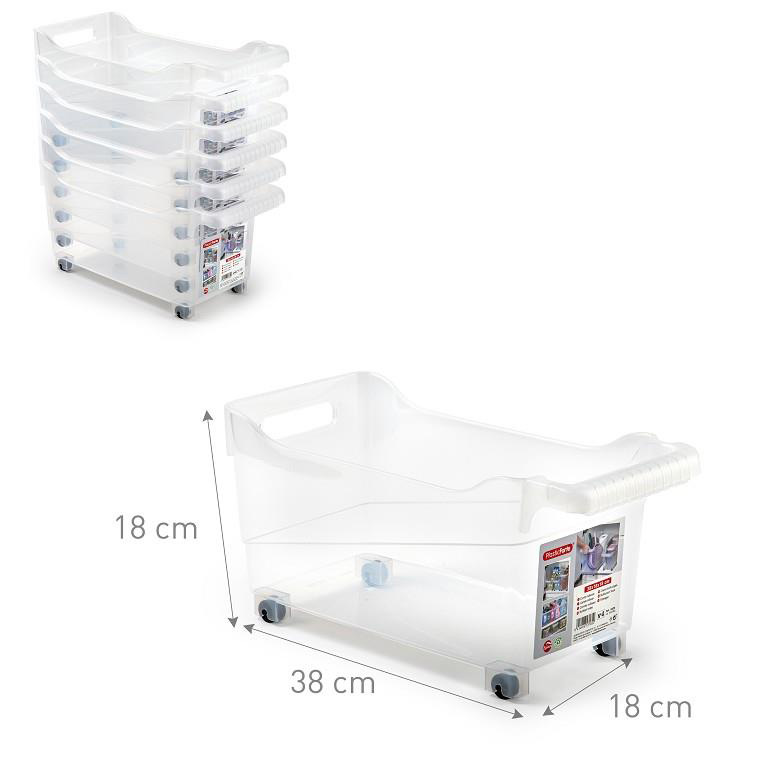 Opbergbox met wieltjes transparant 38x18x18cm