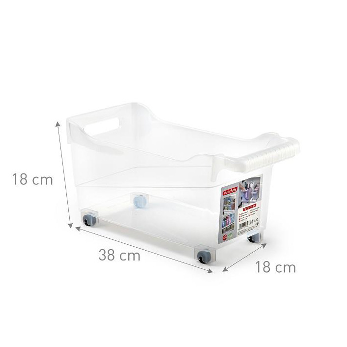 Opbergbox met wieltjes transparant 38x18x18cm