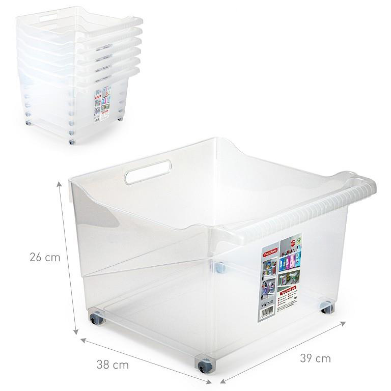 Opbergbox met wieltjes transparant 38x39x26cm