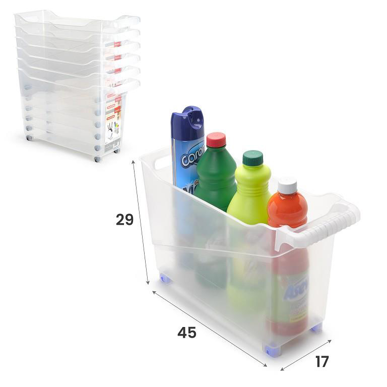 Opbergbox met wieltjes transparant 45x17x29cm