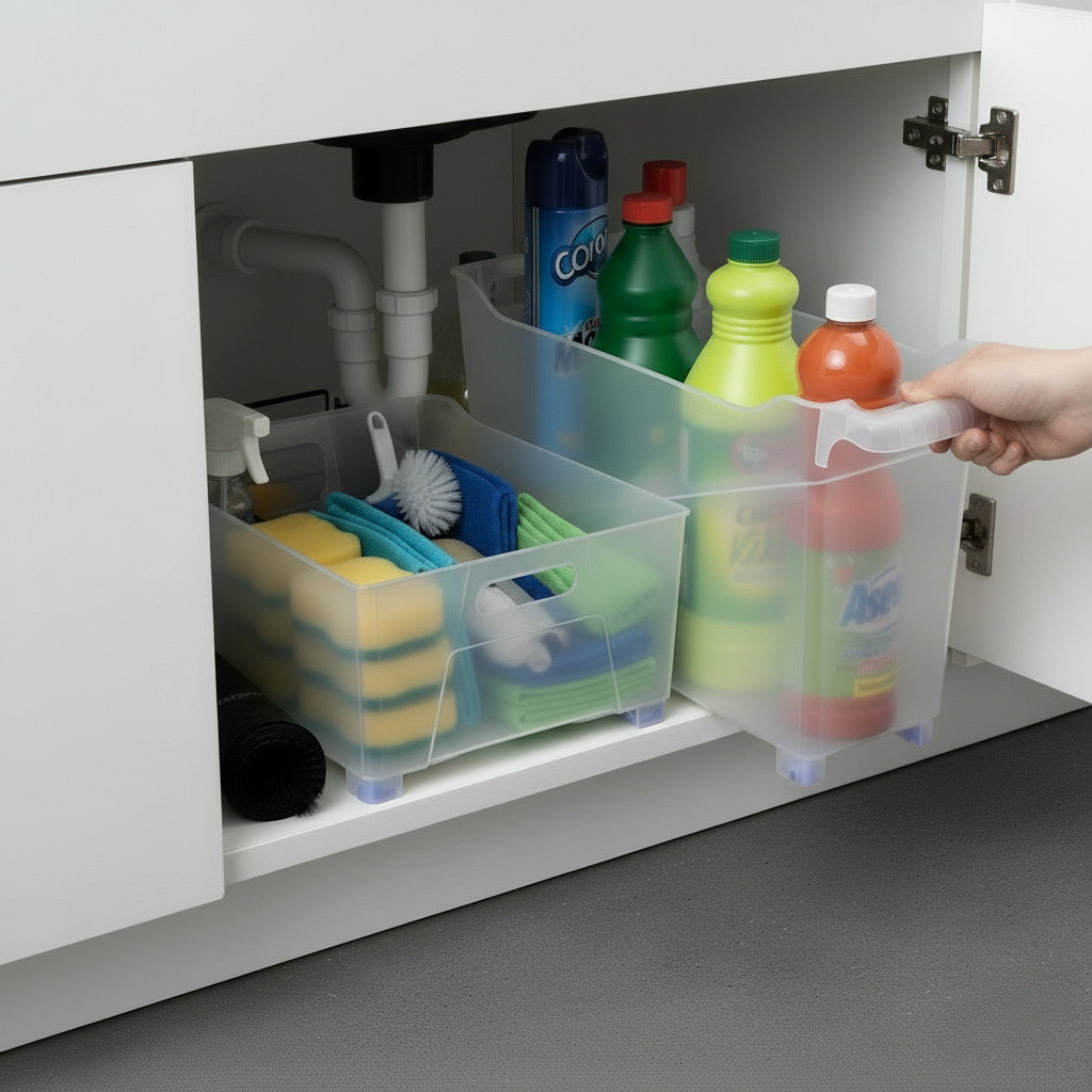 Opbergbox met wieltjes transparant 45x17x29cm