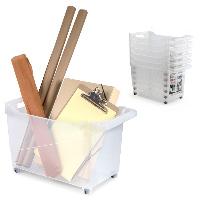 Opbergbox met wieltjes transparant 45x24x27,5cm