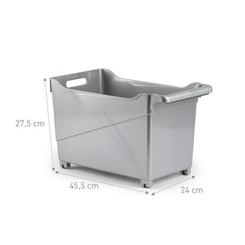 Opbergbox met wieltjes zilver 45x24x27,5cm