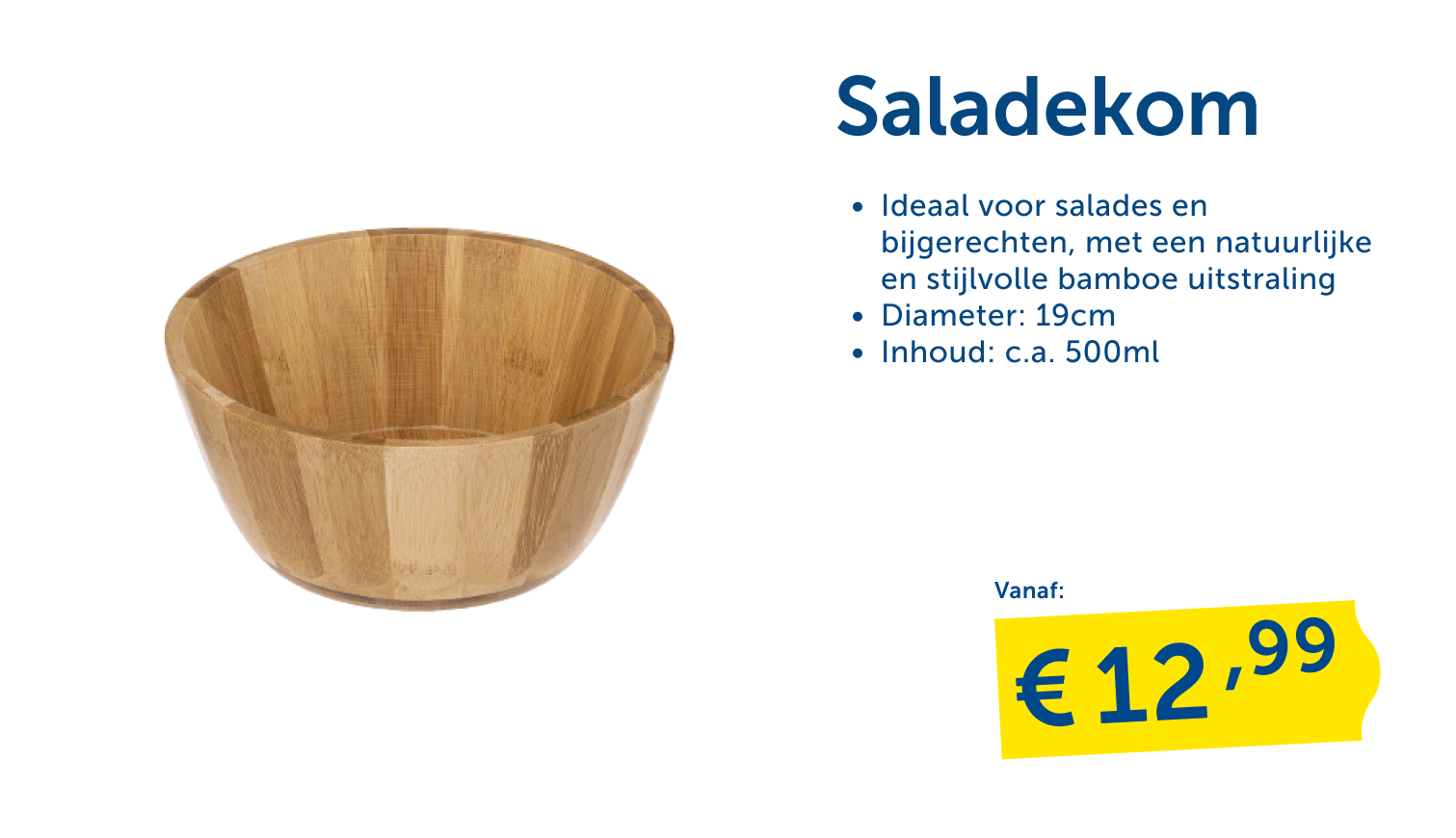 Saladekom, Ideaal voor salades en bijgerechten, met een natuurlijke en stijlvolle bamboe uitstraling Diameter: 19cm Inhoud: c.a. 500ml 