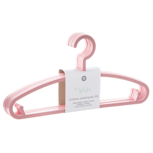 Kinderkledinghangers roze kunststof 28,5cm 6st