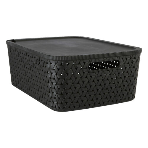 Opbergmand met deksel 15L zwart