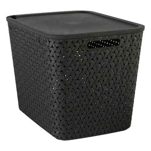 Opbergmand met deksel 28L zwart