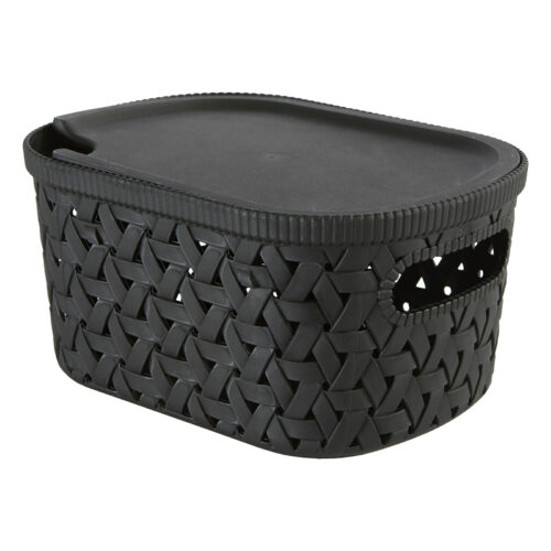 Opbergmand met deksel zwart 20 × 15 × 10 cm