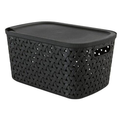 Opbergmand met deksel zwart 30 × 20 × 15 cm