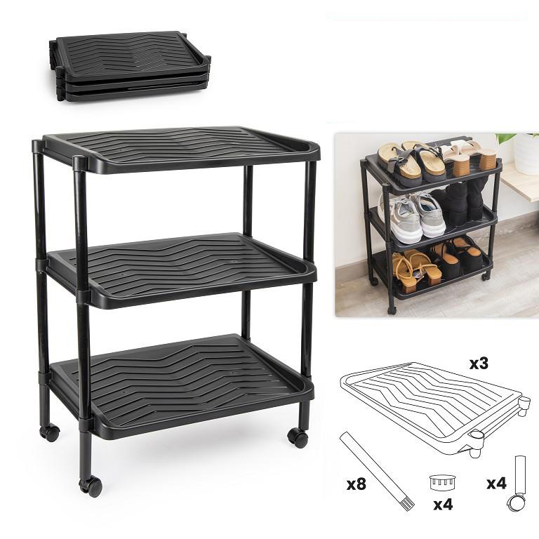 Schoenenrek op wielen 3-laags 50,5 × 30,5 × 62,5cm