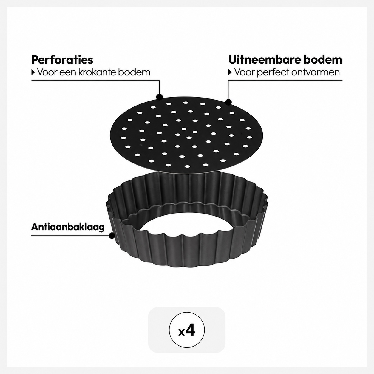 Tartelette vormpjes geperforeerd Ø10 cm 4 stuks