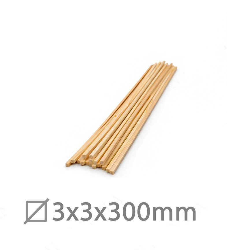 Vierkante houten knutselstokjes 3*3*300mm